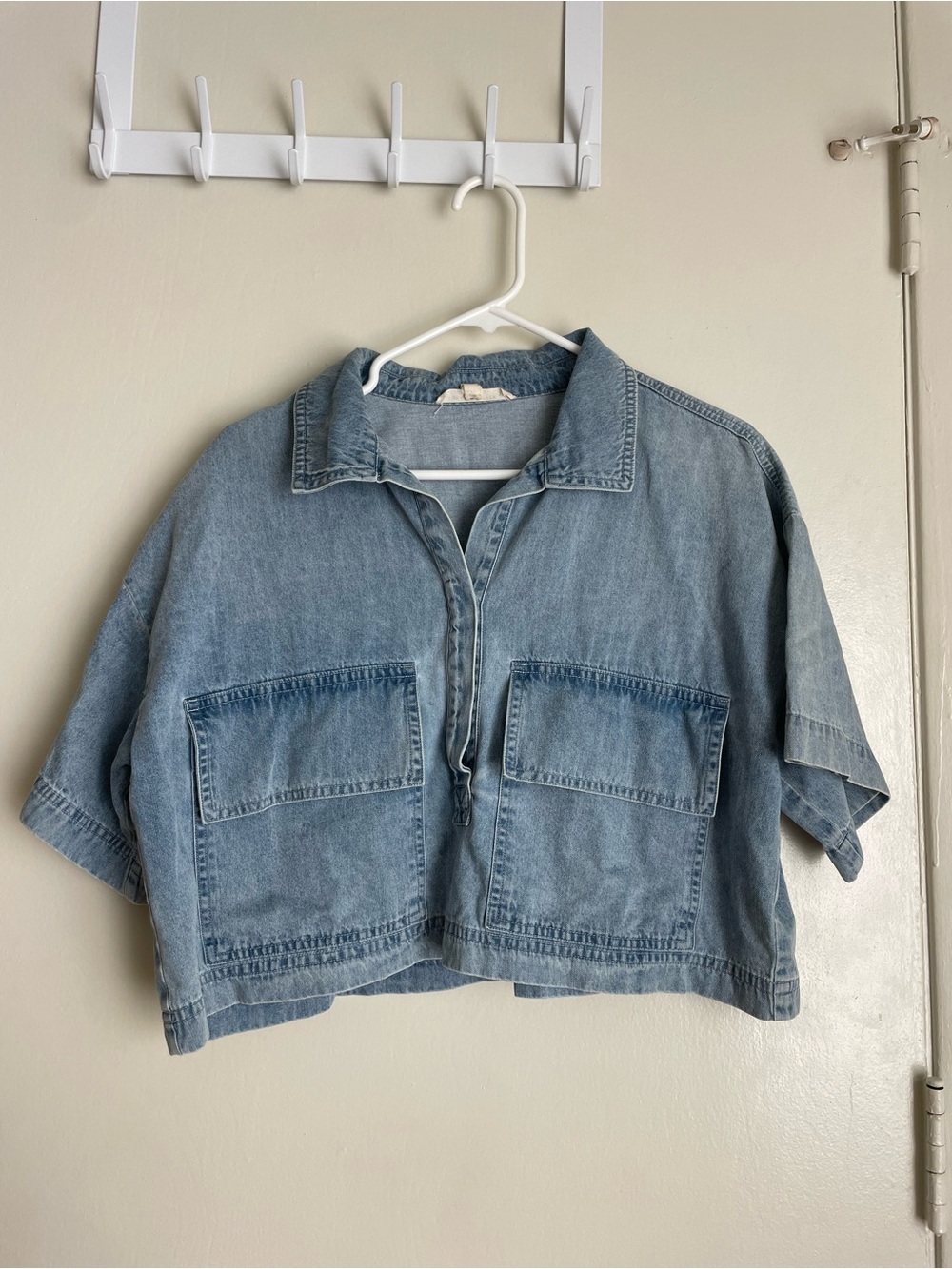 Grade & Gather Denim Short-Sleeve Top - Casual Crop Style - Small